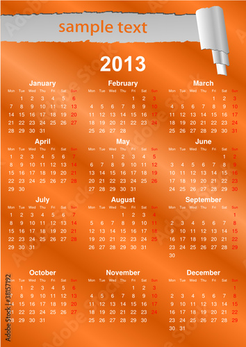 English Calendar 2013 with space for text (vector)