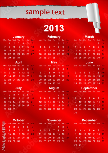 English Calendar 2013 with space for text (vector)