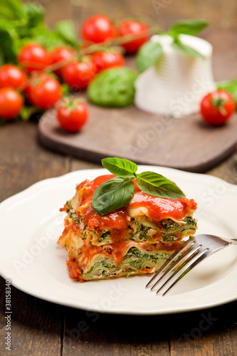 Homemade Lasegne with Ricotta Cheese and Spinach