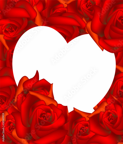 Valentine card with white heart and roses