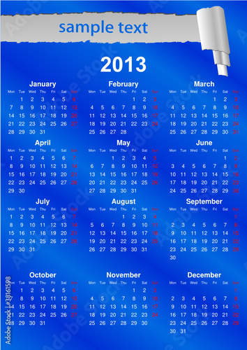 English Calendar 2013 with space for text (vector)