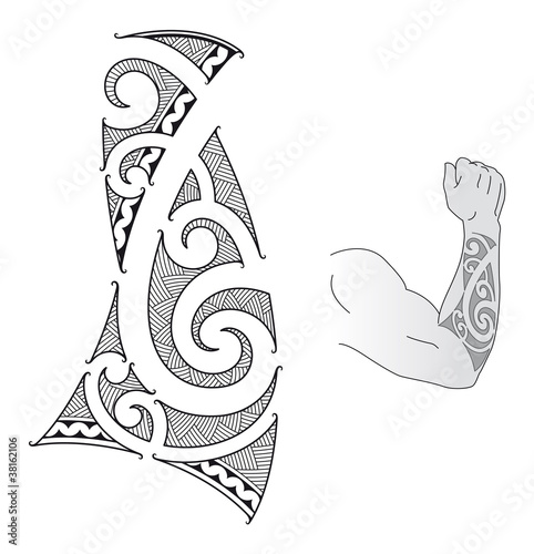 Maori style tattoo design fits for a forearm.