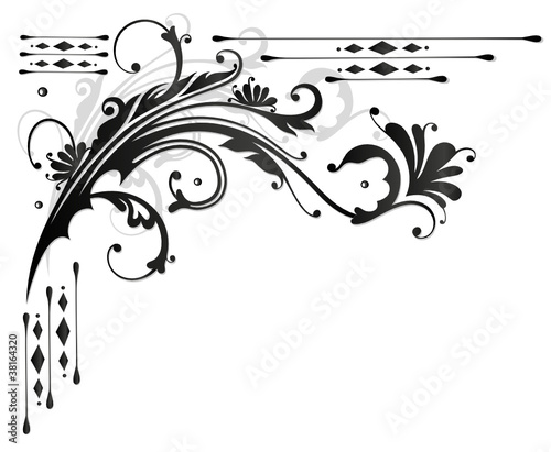 Ranke, flora, Blumen, Blüten, border, schwarz