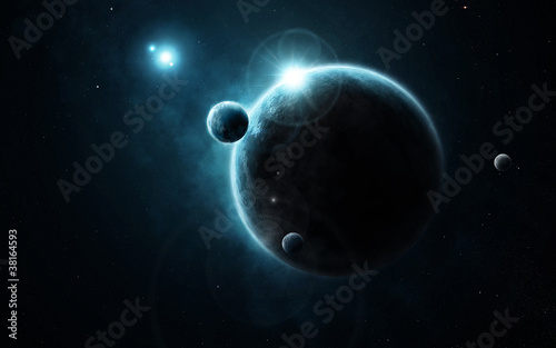 Young planet system in far deep space, concept
