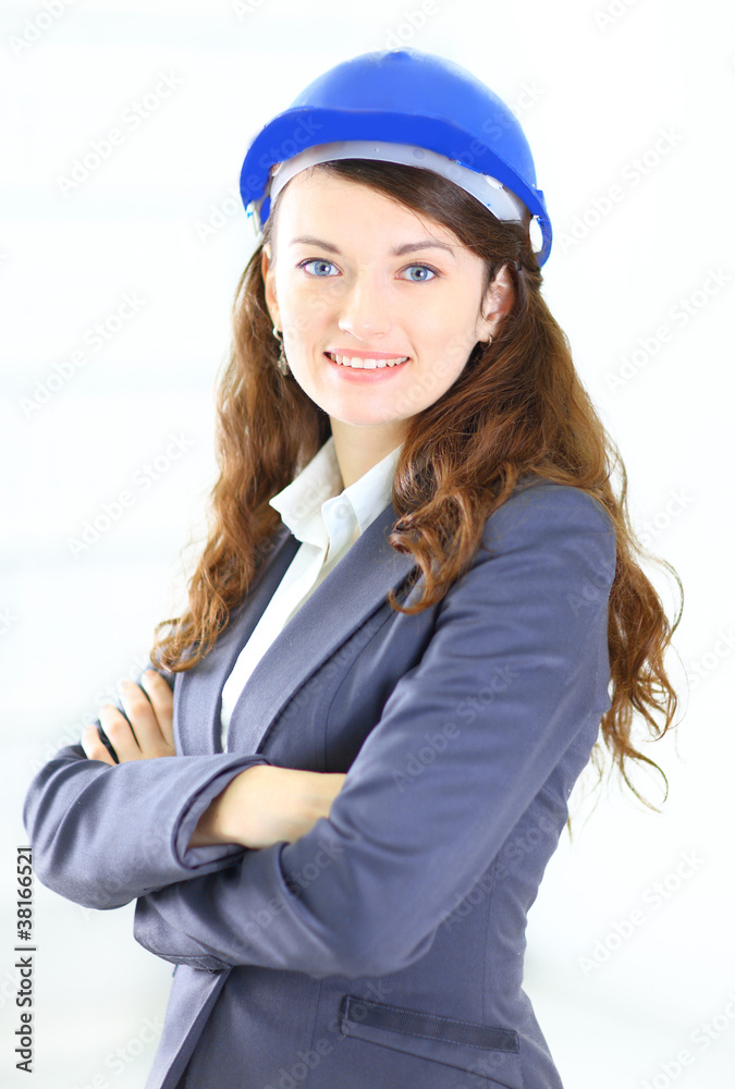 The beautiful business woman the engineer on a