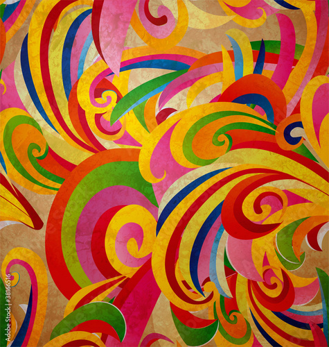 colorful floral curves vintage paper grunge background