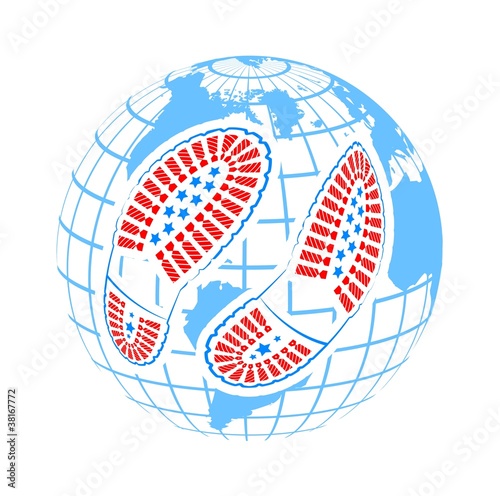 illustration of pair of foot prints around globe