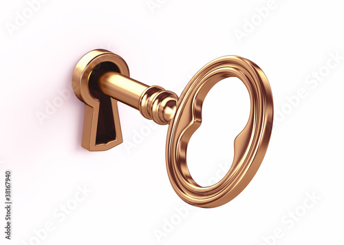 Fototapet Golden key in keyhole