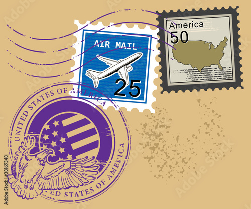 Set of air mail symbols, vector illustration