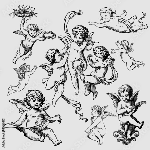 Fototapeta set of various angels or cupids
