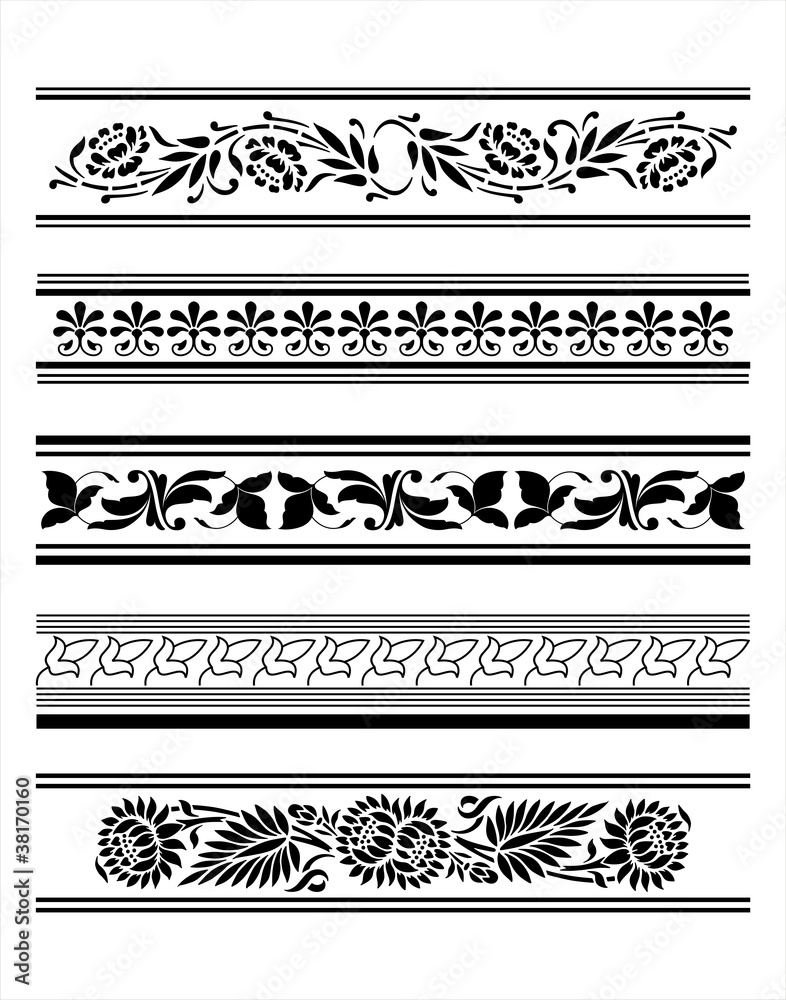 traditional floral border designs, Rajasthan, India Stock Vector
