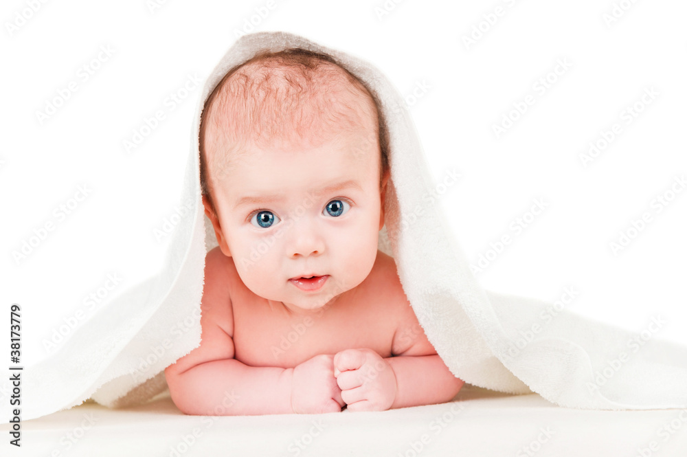 beautiful baby with a towel