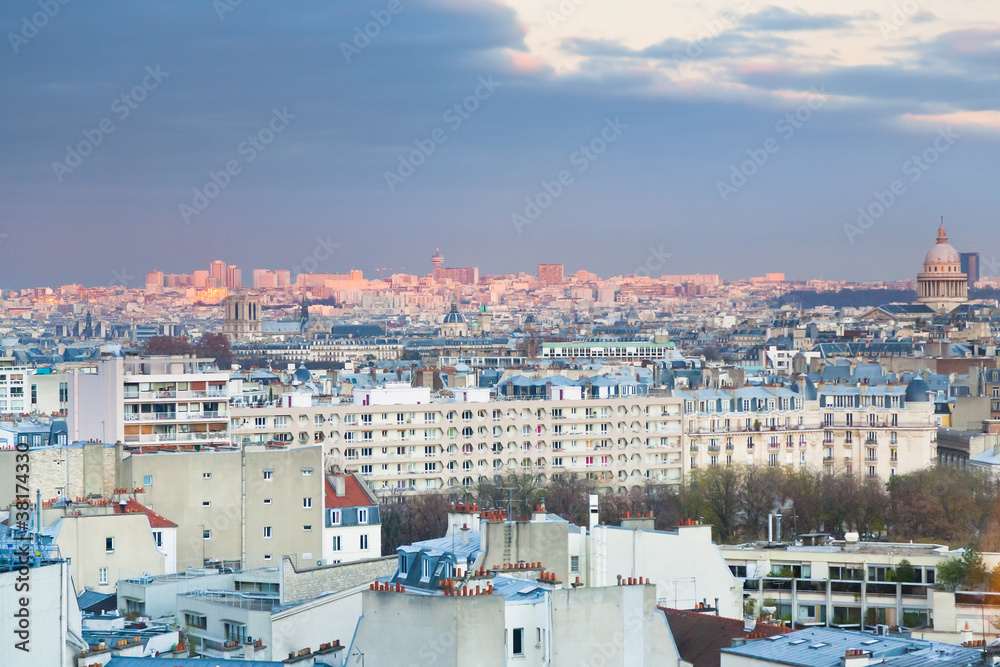 View over the 6th arrondissement in Paris at evening