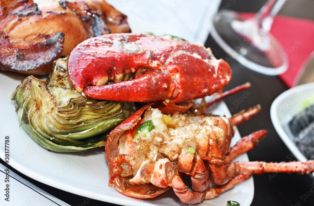 Red lobster with artichoke. Red lobster with artichoke.