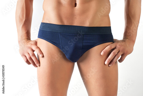 blue underwear on male body close-up