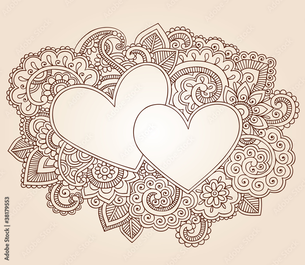 Valentine's Day Henna Love Hearts Vector Valentine's Day Henna Love Hearts Vector