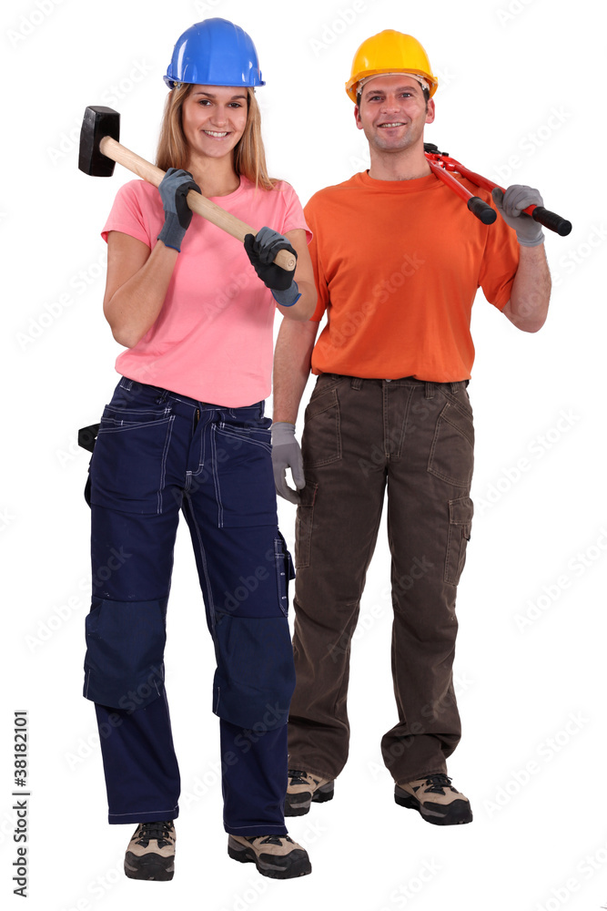 craftsman and craftswoman posing together