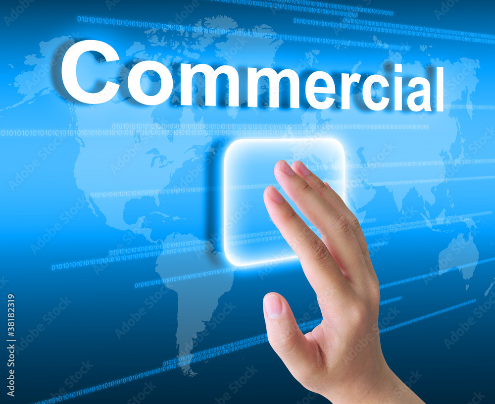 hand pushing commercial button on a touch screen interface hand pushing commercial button on a touch screen interface