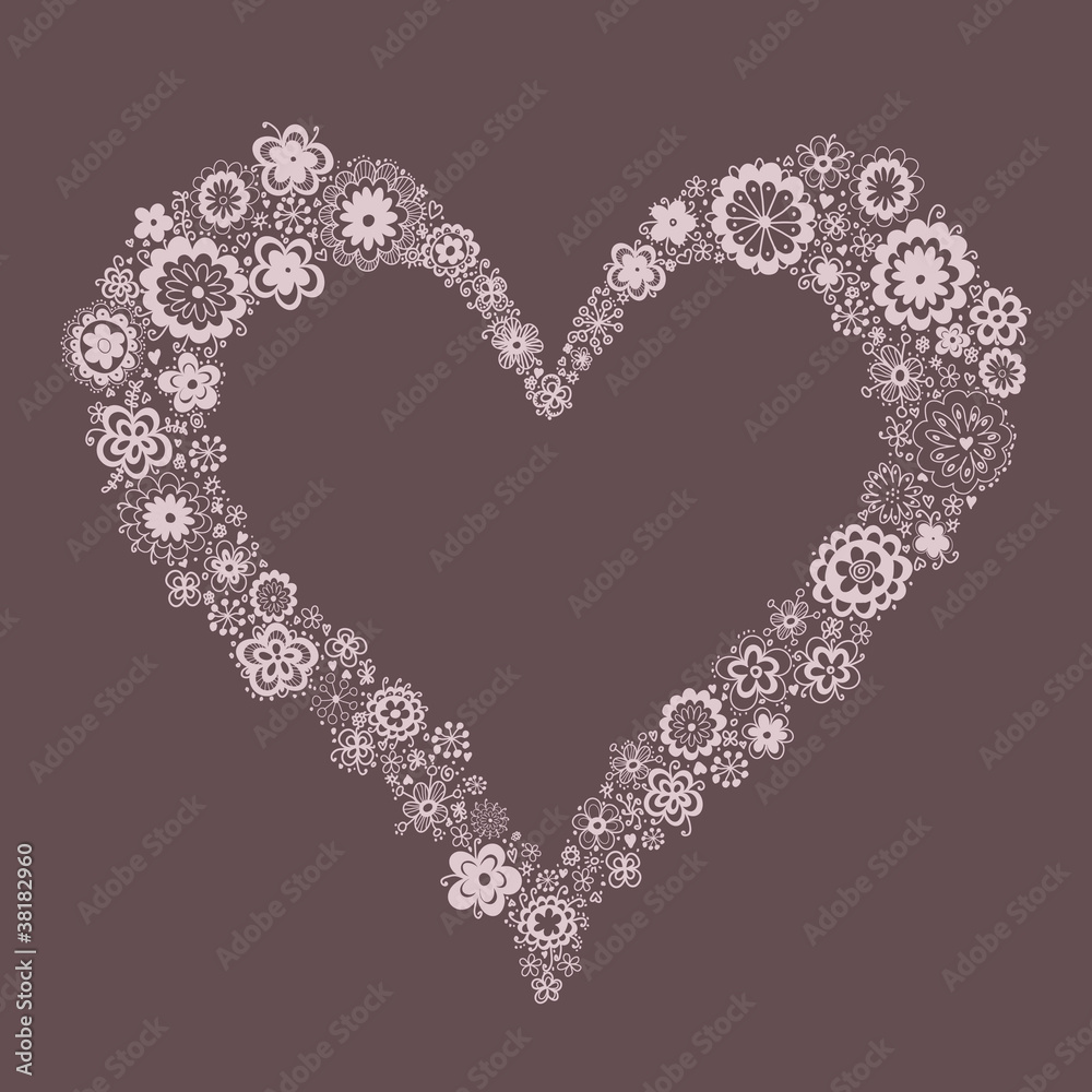 romantic  floral heart- shaped frame