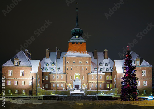 City Hall in Ostersund at winter evening, Sweden photo