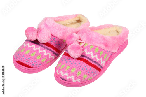 Pink slippers isolated over white with clipping path