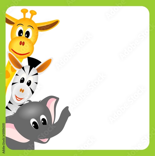 bitmap illustration of little giraffe, elephant and zebra