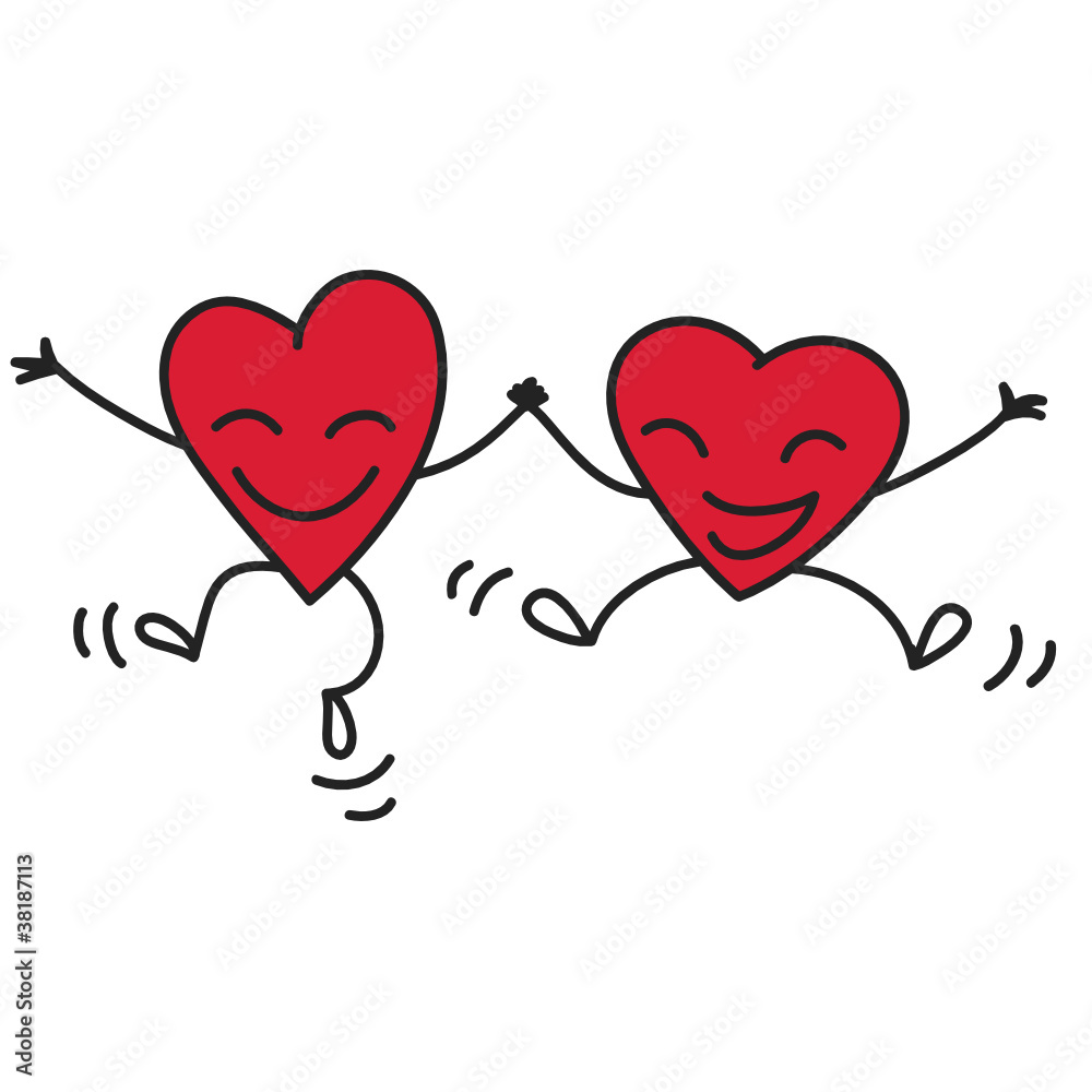 Cartoon hearts, jumping, happy Adobe Stock