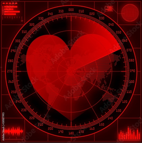 Radar screen with red heart.