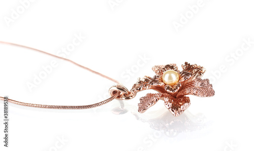 Pendant in form of flower with pearl isolated on white
