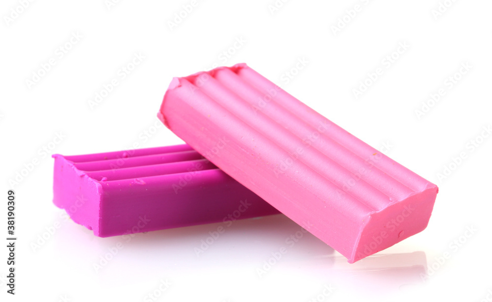 Children bright pink plasticine isolated on white Children bright pink plasticine isolated on white