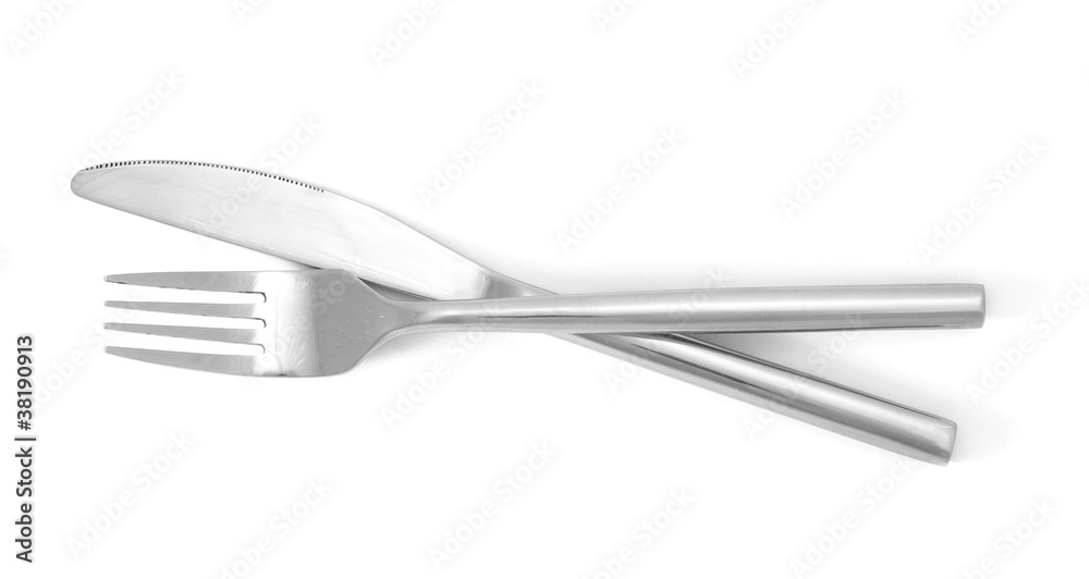Silver fork and knife isolated on white Silver fork and knife isolated on white