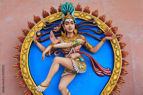 Close up of SRI ARULOLI THIRUMURUGAN Temple with blue sky , Pena photo