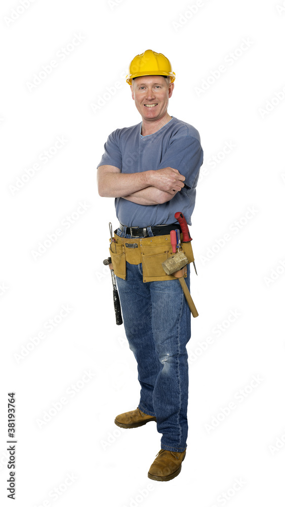Smiling construction worker full length on white Smiling construction worker full length on white