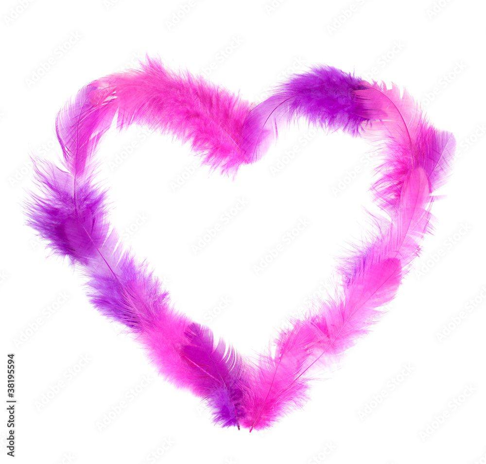 Heart in pink feathers isolated on white Heart in pink feathers isolated on white