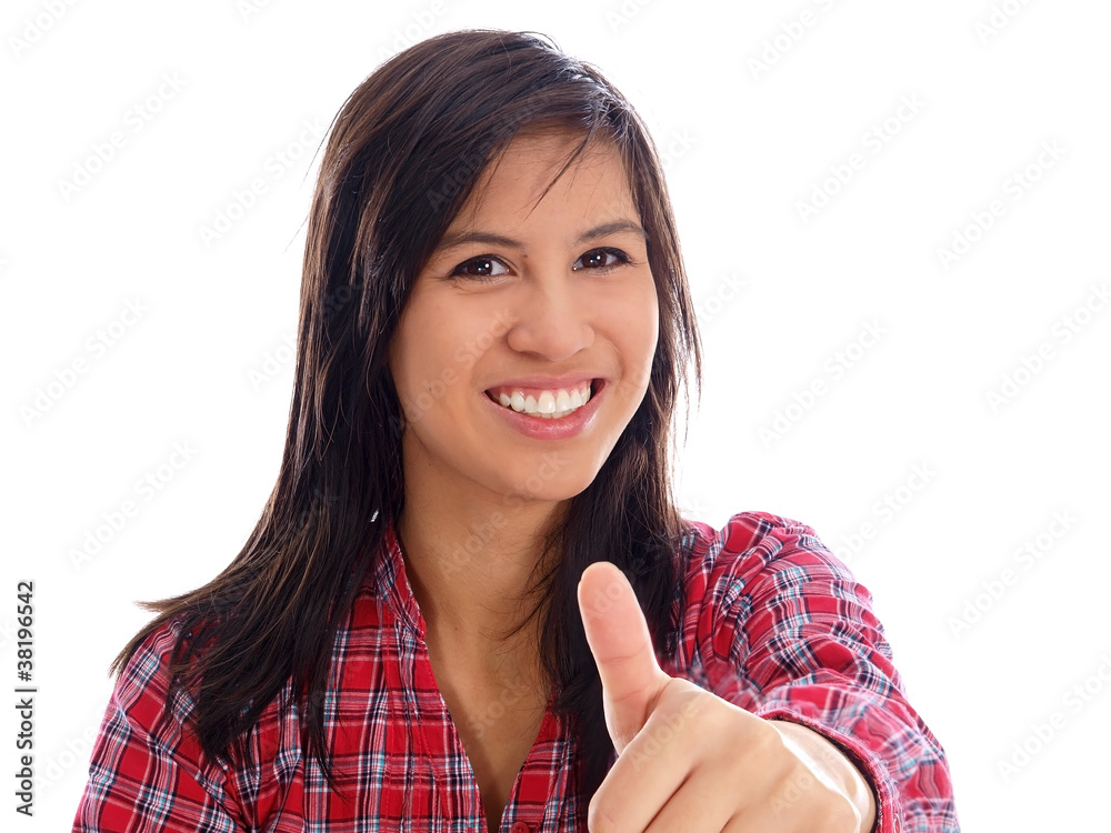 smiling teenage girl giving thumbs up smiling teenage girl giving thumbs up