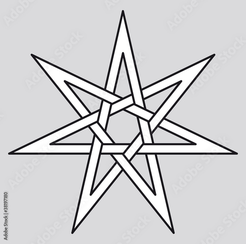 Heptagram, also called septagram or septegram. Seven-pointed geometric star figure that can be drawn with seven straight strokes. Illustration on white background. Vector.