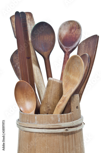 Wooden kitchen tools in cup