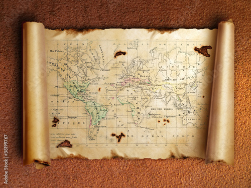 ancient scroll map with curled edges