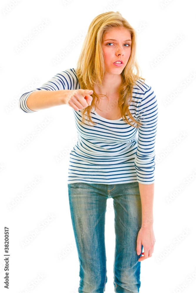 Serious teen girl threatening finger Serious teen girl threatening finger