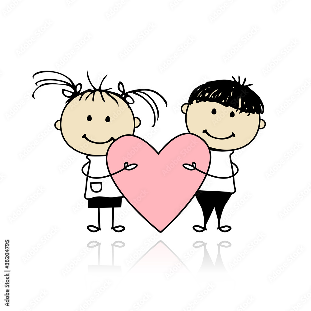 Valentine day. Children with big red heart for your design Valentine day. Children with big red heart for your design