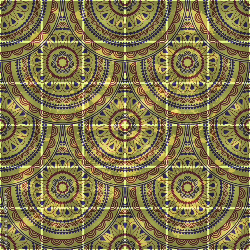 vector seamless grungy background with eastern circle pattern