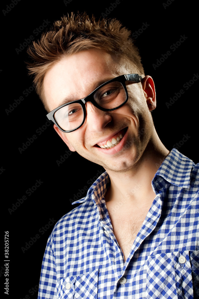 cheerful guy vith glasses