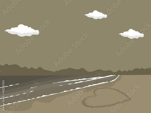 hearts drawn on the sand of a beach. Vector illustration. photo