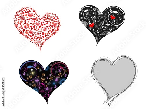 A set of creative & different styles hearts shape on white backg