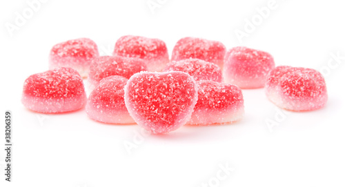 red fruit candies in heart formation