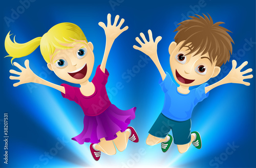 Happy children jumping for joy