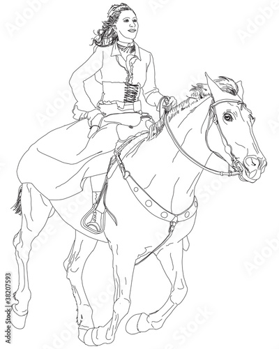 girl riding a horse. series of Wild West