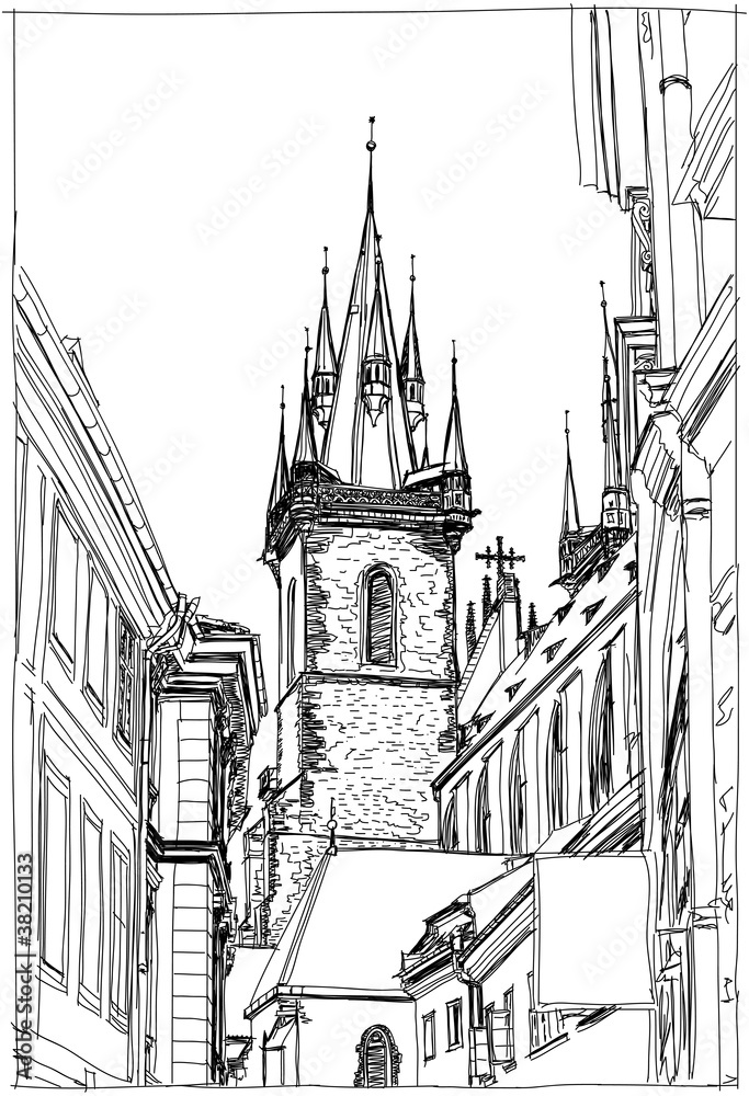Fototapeta premium Prague, Czech Republic - a vector sketch