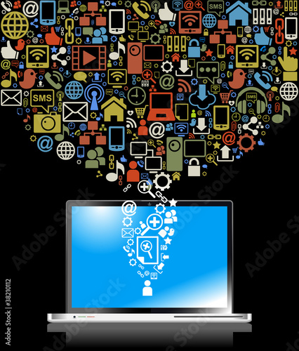 computer and social media icons