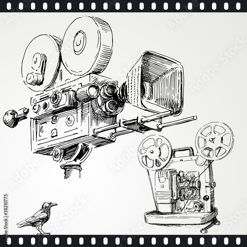 movie camera - hand drawn set